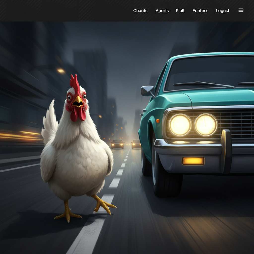 Auto turchese in Chicken Road 2 che rappresenta il pericolo di collisione per il pollo sulla corsia