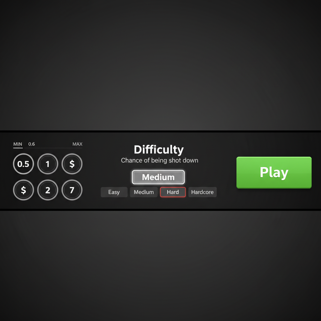 Pannello di controllo di Chicken Road 2 con pulsanti di puntata da 0,5 a 7 dollari e selettore difficoltà